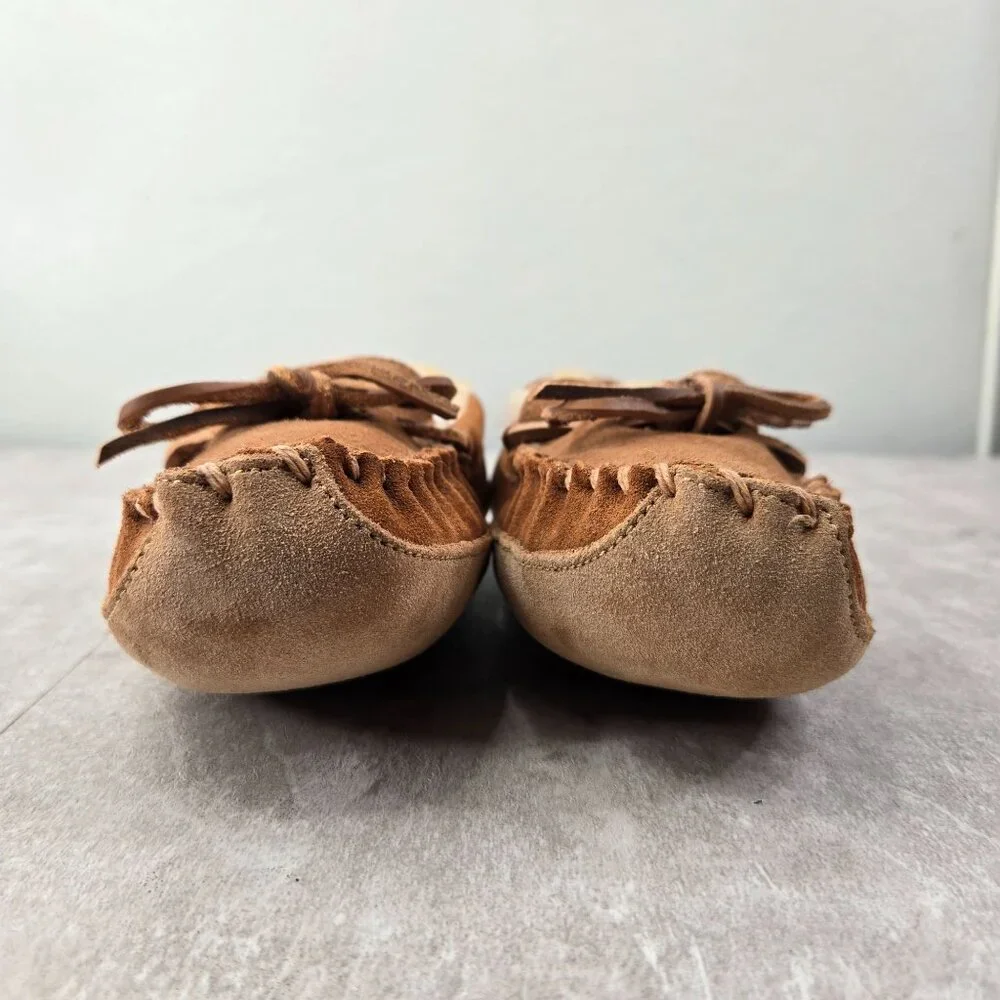 LL Bean Moccasin Loafers Kids 3 Brown Suede Fur Lined Slip On Southwestern  Shoe